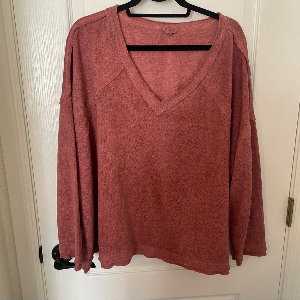 POL Women's V-Neck Sweater Dusty Rose